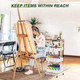 LEHOM 3-Tier Rolling Utility Cart with Hanging Cups & Hooks & Handle, Plastic Art Cart Organizer Storage with Wheels, Easy Assembly for Office, Bedroom, Kitchen, Bathroom, Laundry (White) LEHOM