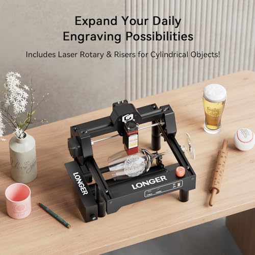 LONGER RAY5 Mini 3.5W Laser Engraver with Rotary Roller Kit, 12000mm/min High-Speed Cutter for Wood, Metal, Acrylic, Leather, DIY CNC, 130x140mm Engraving Area, WiFi, Emergency Stop Safety Longer