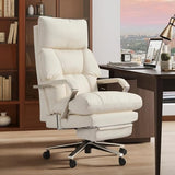 OKUP M76 160° Reclining Office Chair with Footrest, 10" Thick Cloud Cushion Executive Desk Chair, Extra Wide Cross-Legged Ergonomic Chair for Big and Tall, Adjustable Seat Depth, Easy Assembly, Cream OKUP