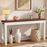 Cyclysio 63" Console Tables for Entryway, Long Console Tables for Living Room, Behind Couch Table, Sturdy Wood Support Farmhouse Entryway Table with 3AC+2USB Charging‌ Station, Rustic Oak Cyclysio