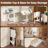 JOY worker Foldable Overbed Bedside Table, 180° Tiltable Mobile Standing Desk with Wheels, 31.5" Pneumatic Height Adjustable Rolling Laptop Desk for Home & Hospital Use, Easy Storage, White JOY worker