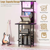 YAKANJ Record Player Stand with Led Light,Record Player Table with Vinyl Storage,Turntable Stand with Record Holder Vinyls Display Shelf for Music Room Studio,Black YAKANJ