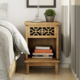 COZAYH Retro Rustic Nightstand Solid Fir End Table Side Table with Hand Carved Front and Open Shelf for Boho, French Country, Farmhouse Style, Natural COZAYH