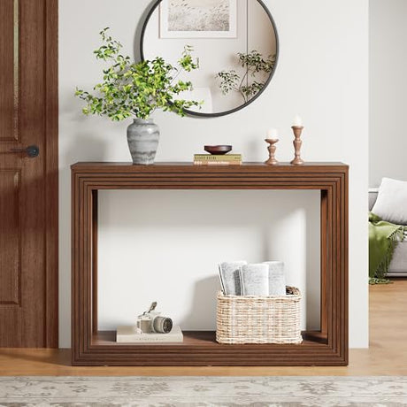 AVZEAR Fluted Entryway Console Table with Storage Shelf, 43" Mid-Century Couch Table Behind Sofa Long and Skinny for Living Room Hallway Entrance Foyer, Walnut AVZEAR