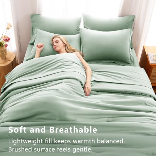 CozyLux Queen Comforter Set Sage Green, 7 Pieces Bed in a Bag Queen Comforter Set with Sheets, Luxury Soft Bedding Sets with Down Alternative Comforter, Fitted Sheet, Flat Sheet, Pillowcases & Shams CozyLux