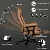 Sucrever Reclining Office Chair with Footrest, Big and Tall Home Office Desk Chairs 400lbs with High Back, Criss Cross Wide Seat, Heavy Duty Base, Pu Leather, Brown Sucrever