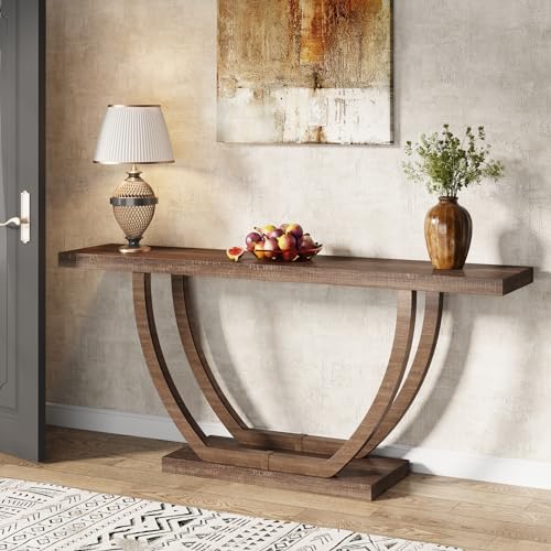 Tribesigns Console Entryway Table Farmhouse: 63 Inches Sturdy Wood Console Table for Entryway, Narrow Long Foyer Sofa Table with Geometric Legs for Hallway, Entrance, Living Room - WoodArtSupply