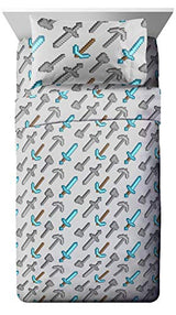 Jay Franco Kids Sheet Set with Fitted, Flat Sheets & Pillow Cover - Ultra-Soft Bedding with Pillowcase for Room Decor, Multi - Minecraft, 4 Piece Full Jay Franco