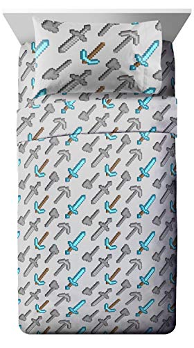 Jay Franco Kids Sheet Set with Fitted, Flat Sheets & Pillow Cover - Ultra-Soft Bedding with Pillowcase for Room Decor, Multi - Minecraft, 3 Piece Twin Jay Franco