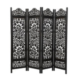 Deco 79 Wood Floral Handmade Partition Room Divider Screen Foldable Partition Carved 4 Panel Privacy Screen, Room Partition 80" x 1" x 72", Black Deco 79