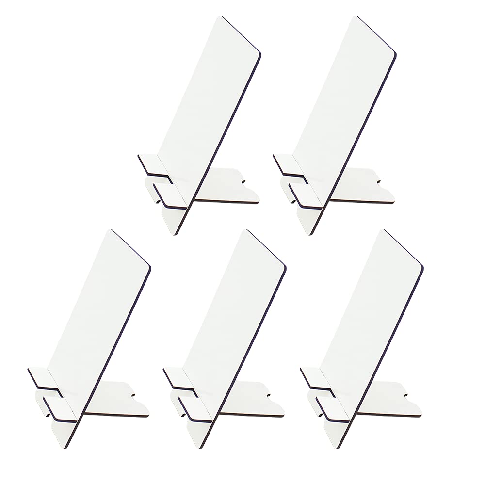MR.R 5 Pieces Sublimation Blanks Cell Phone Stand Holder MDF Sublimation Desktop Phone Holders Smartphone Tablet Stands DIY Portable Craft Phone Bracket for Table Nightstand Home Office MR.R