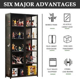Curio Display Cabinet, 5 Tier Storage Shelves with Acrylic Glass Door, Transparent Bamboo Display Case for Figures, Display Shelves for Collectibles & Kids Bookcase for Home (Black Double Door) iusyugh