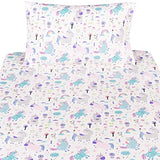 Scientific Sleep Cute Unicorn Flower Rainbow 100% Cotton Cozy Twin Bed Sheet Set, Flat Sheet & Fitted Sheet & Pillowcase Natural Bedding Set (Unicorn, Twin) Scientific Sleep