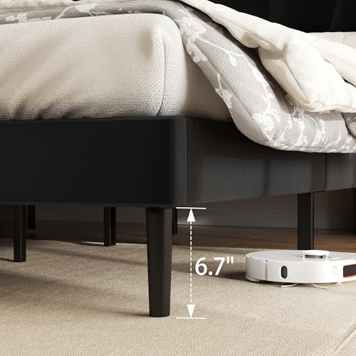 Sismplly King Bed Frame with Headboard, Velvet Upholstered King Size Platform Bed with Wingback, Mattress Foundation with Wooden Slat Support, No Box Spring Needed, Easy Assembly, Noise Free, Black Sismplly