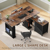 Homiflex 63" L Shaped Standing Desk with 3 Drawers Electric Adjustable Height Desk Corner Standing Desk with Storage Computer Game Desk with Power Outlets Computer Tower Stand for Home Office, Brown Homiflex