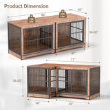Rovibek 86 Inch Double Dog Crate Furniture, Dog Cage Furniture with Removable Divider & Trays, Large Wooden Dog Crates for 2 Dogs Indoor with Three Doors, Rustic Brown Rovibek