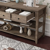 Karl home Console Table Entryway Desk, Sofa Side Table with 3 Drawers 2 Bottom Storage Shelves, Vintage TV Stand for Hallway Living Room Office, Wash Grey 29.9" H Karl home