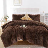 Smoofy Fluffy Queen Comforter Set, Faux Fur Comforter Set Queen Size, Luxury Fuzzy Bedding Set, Soft Shaggy Bed Set for All Season, 3 Pieces - 1 Comforter & 2 Pillowcases, Coffee Smoofy