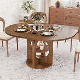 Modern Extendable Round Dining Table for 4-6, 43-59 Inch Oval Dinner Kitchen Table with Storage, Wood Walnut Circle Table with Leaf, Space Saving, for Dining Room, Living Room Xyulmeo