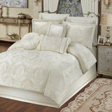 Touch of Class Camelot Luxury Bedding | Neutral Soothing Ivory | Matte Satin Damask on Richly Textured Jacquard-Woven Chenille 4 Piece Set Includes Queen Comforter, Bedskirt, and 2 Standard Shams Touch of Class