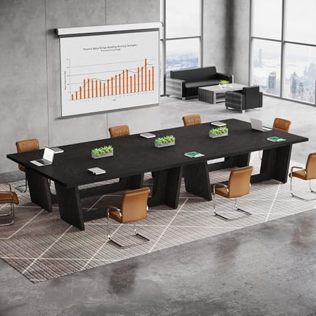 Tribesigns 6 FT Conference Table, 71” Rectangular Meeting Table for Office Conference Room, Large Executive Seminar Desk for 6–8, Heavy-Duty Business Boardroom Table with Wooden Pedestal Base, Black Tribesigns