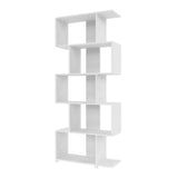 Manhattan Comfort Petrolina Bookshelf with 5 Zig-Zag Cubbies & Open Shelves, Unique Mid Century Modern Bookcase, Ideal for Living Room, Office, Bedroom, Display Ornaments, Trophies, Photos, White Manhattan Comfort