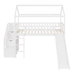 House Bed Loft with Slide and Storage Stairs by Harper & Bright Designs - Twin Frame in White for Kids Harper & Bright Designs