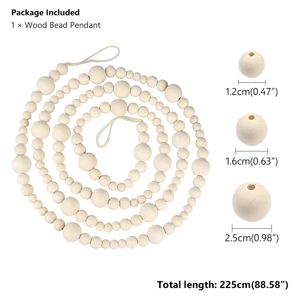 Wood Bead Garland Farmhouse Decor, 7.38ft Rustic Farmhouse Beads Garland Wall Hanging for Country Natural Holiday Christmas Tree, Boho Decorations Wall Hanging Prayer Beads , Beige E