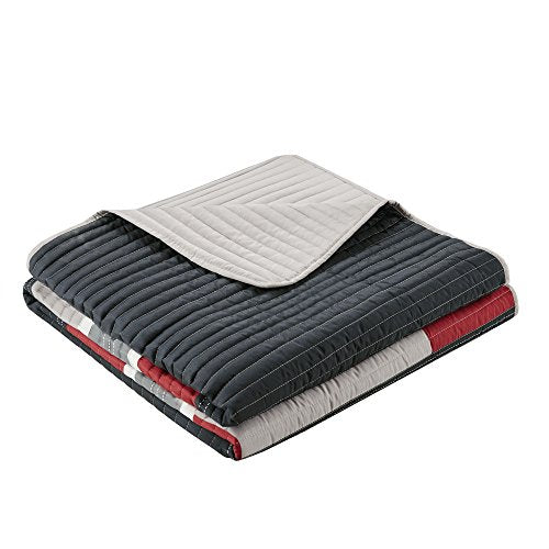 Comfort Spaces Quilt Set Trendy Casual Fun, Vibrant Color Design, Hypoallergenic All Season, Lightweight Coverlet Bedspread Cozy Kids Bedding & Sham Twin/Twin XL Pierre Black/Red Stripe 2 Piece Comfort Spaces