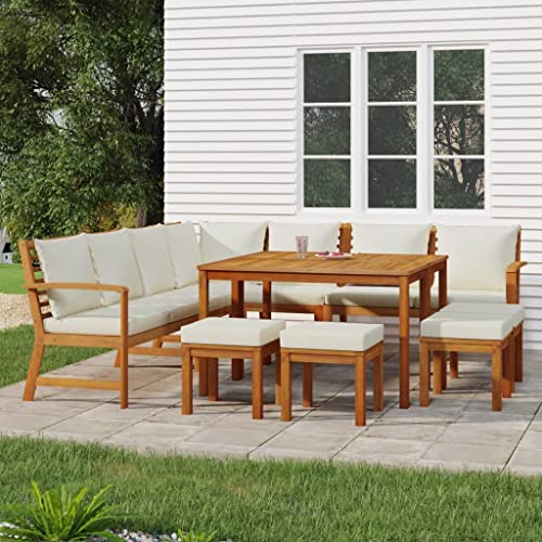 BUKSCYJS Outdoor Furniture,Outdoor Patio Furniture,Balcony Furniture,Lawn Furniture,11 Piece Patio Dining Set with Cushions Solid Wood Acacia,Suitable for outdoor patio,lawn - WoodArtSupply