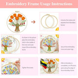 Zhenqing Orange Tulip Bouquet Cross Stitch Kit for Beginners - Complete Set with Pre-Printed 11CT 24x24cm Fabric, Hoop & Threads(70359)