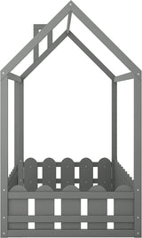 Harper & Bright Designs Grey Twin House Bed Frame with Fence Rails for Kids Harper & Bright Designs