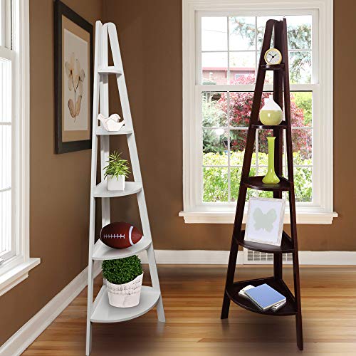 Casual Home Espresso 5-Shelf Corner Ladder Bookcase for Stylish Storage - WoodArtSupply