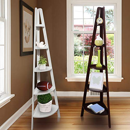 Casual Home Espresso 5-Shelf Corner Ladder Bookcase for Stylish Storage - WoodArtSupply