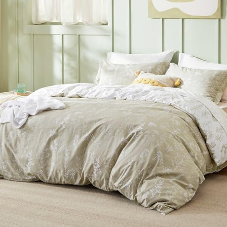 Bedsure King Comforter Set - Linen Bed Set, 3 Pieces Cute Floral Bedding, 1 Soft Reversible Botanical Flowers Comforter and 2 Pillow Shams Bedsure
