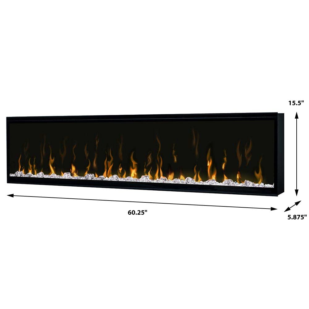 Dimplex IgniteXL 60" Built-in Linear Electric Fireplace (Model: XLF60), 8530/5118 BTU, 240/120 Volt, 2500/1500 Watt, Black