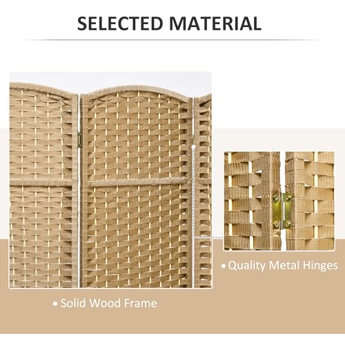 HOMCOM Room Divider, 4 Panel Folding Privacy Screen, 5.6' Tall Freestanding Wall Partition for Home Office, Bedroom, Nature Wood HOMCOM