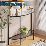 SAYGOER Glass Half Moon Console Table 2 Tier Narrow Entryway Table with Black Metal Frames, Modern Couch Table Small Entry Way Tables, Easy Assembly, Clear Glass SAYGOER