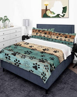 Top Sheet King Bedding Flat Sheet Only, Animal Dog Paw Print Farm Teal Wood Board Microfiber Bed Sheets Soft Breathable Bedding Flat Sheets, Country Wooden Grain Hotel Luxury Top Sheets Chees D Zone
