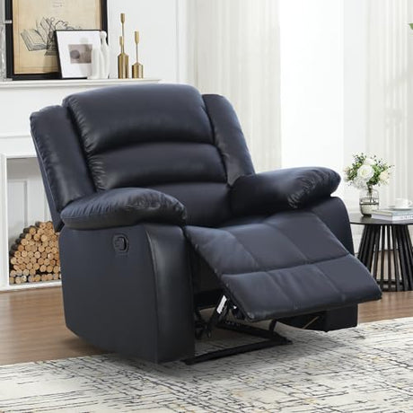 EBELLO Classic Manual Recliner Chair, Faux Leather Recliner Sofa with Overstuffed Arms and Back Single Reclining Couch for Living Room, Bedroom, Black EBELLO