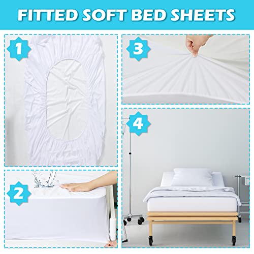 White Hospital Bed Sheets Soft Knitted Sheets 36 x 84 x 14 in Cotton Single Fully Fitted with Elastic All Around, No Wrinkle, Skin Friendly for Home Bed, Massage Table, Hospital, Hotel(4 Pcs) Tudomro