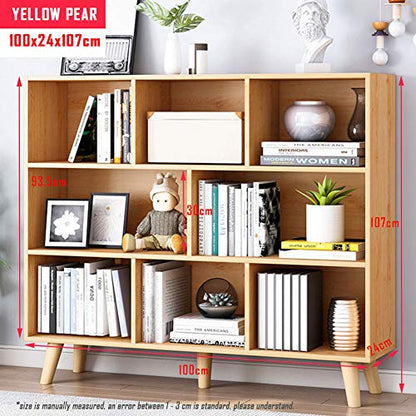 IOTXY Pear Yellow 3-Tier Wooden Open Shelf Bookcase with 8 Cubes - WoodArtSupply