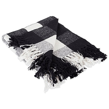 DII Buffalo Check Collection Rustic Farmhouse Throw Blanket with Tassles, 50x60, Black/White DII