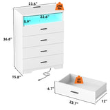 FJTJBSI Dresser with Power Outlets and LED Lights Wooden 4 Drawer Dresser with Large Organizer Tall White Drawer for Bedroom Modern Chest of Drawers Closet for Living Room Kids Room FJTJBSI