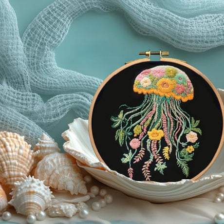 BENECREAT 4 Sheets 16 Pcs Jellyfish Water Soluble Embroidery Pattern, Stick and Stitch Embroidery Paper Wash Away Designs, Embroidery Starter for Beginners DIY Craft, Sewing Embroidery BENECREAT