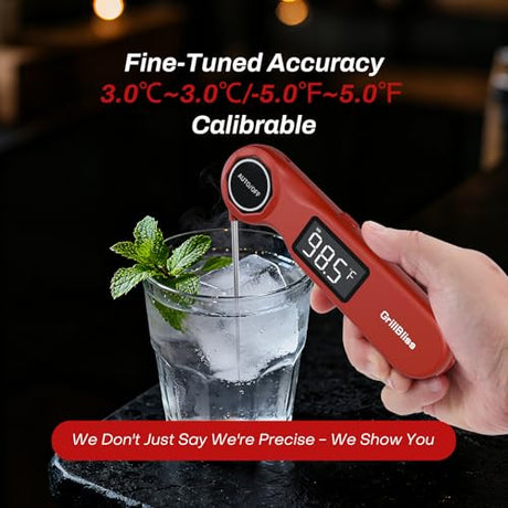 Instant Read Meat Thermometer, GrillBliss USB-C Rechargeable Digital Food Thermometer with 0.5s Fast Read & ±0.5℉ Accuracy, VA LCD Display, Cooking Thermometer for BBQ, Grill, Candy, Brewing GrillBliss