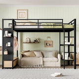 ICIUIOIR Queen Loft Bed Frame with Shelves, Drawers, Pegboard and Wardrobe, All-in-One Black Storage Loft Beds for Adults, MDF + Metal Bed Frame, Space-Saving Design for Bedroom/Queen ICIUIOIR
