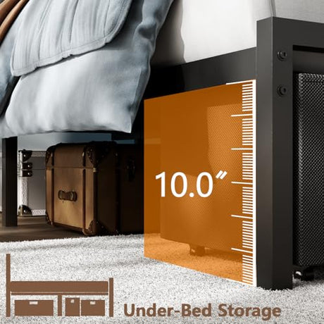 Furnulem Queen Bed Frame with Adjustable Headboard, Upholstered Bed with 2 Storage Drawers, Built-in USB Charging Station & LED Lights, Platform Bedframe with Metal Slats, No Spring Box Needed, Grey Furnulem
