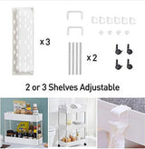 SOLEJAZZ Rolling Storage Cart, 3 Tier Utility Cart Mobile Slide Out Organizer, Bathroom Standing Rack Shelving Unit Organizer for Kitchen, Bathroom, Laundry Room, White SOLEJAZZ