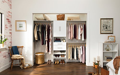 ClosetMaid SuiteSymphony Wood Closet Organizer Starter Kit Tower and 3 Hang Rods, Shelves, Adjustable, Fits Spaces 5 – 10 ft. Wide, Pure White, 25" ClosetMaid